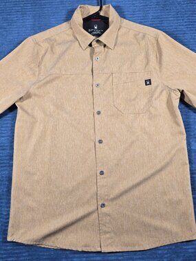 Spyder Shirt Mens Medium Tan Khaki Short Sleeve Performance Active Pro Flex EUC
